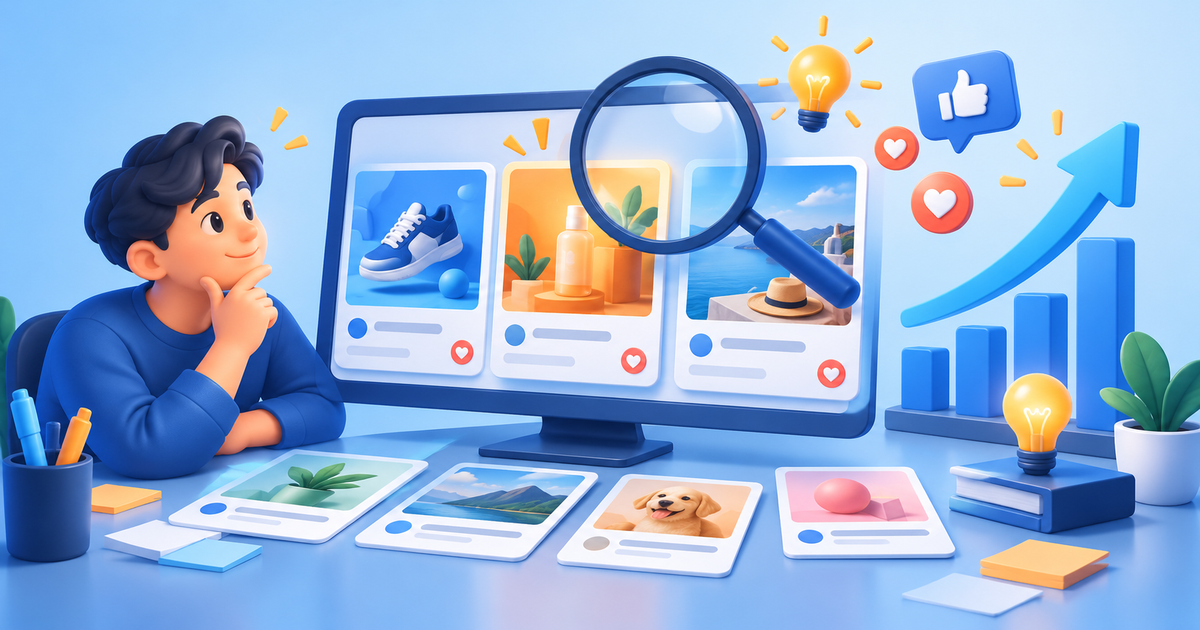 An ad optimization desk with creative cards, a magnifier and small idea lights