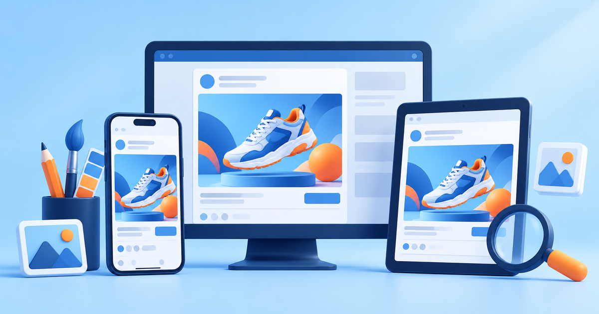 A desktop ad preview with matching phone and tablet creative layouts