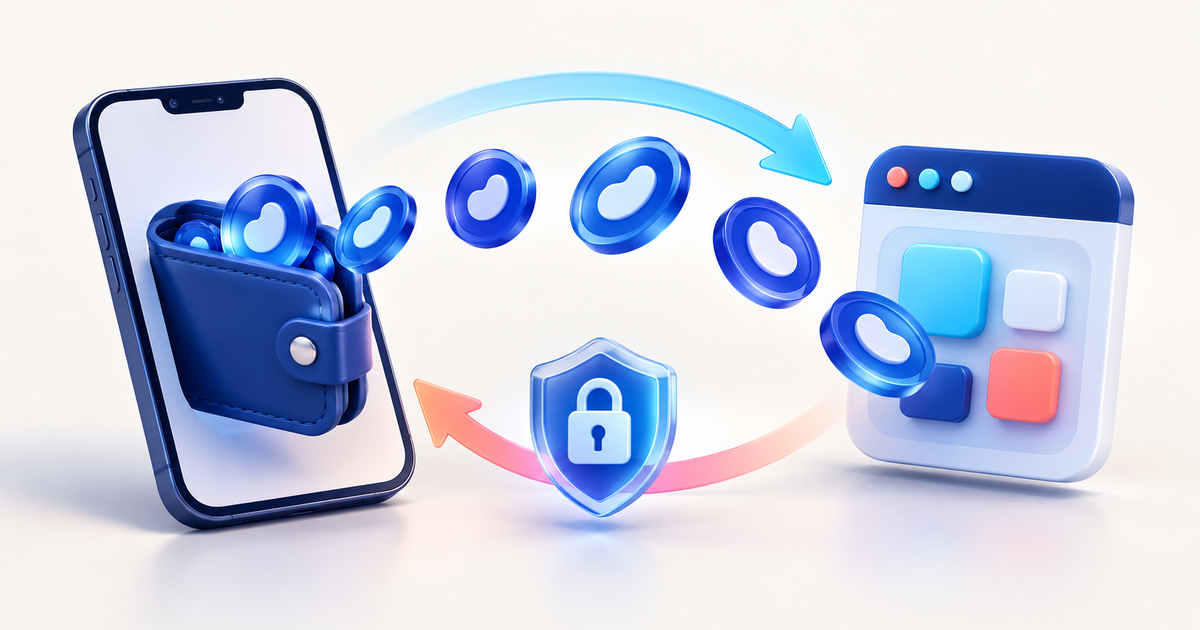 Digital tokens moving between a mobile wallet and a mini application