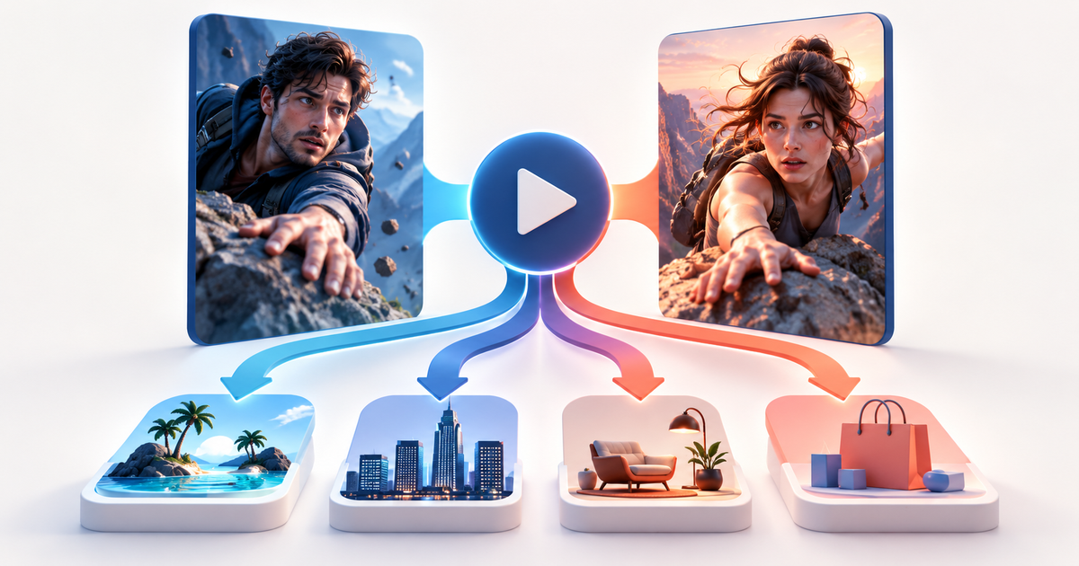 Fictional vertical drama scenes connected to an advertising funnel