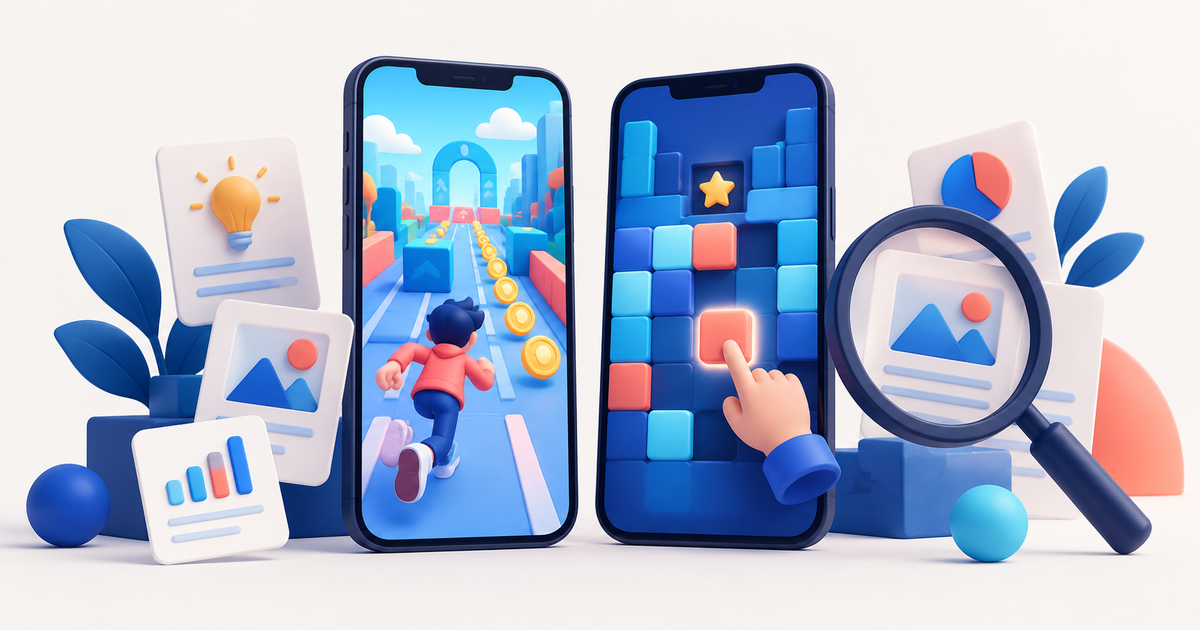 Instant-play runner and puzzle games on phones with creative research cards