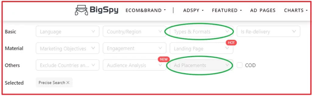 You can filter different ad types and ad placements on BigSpy.