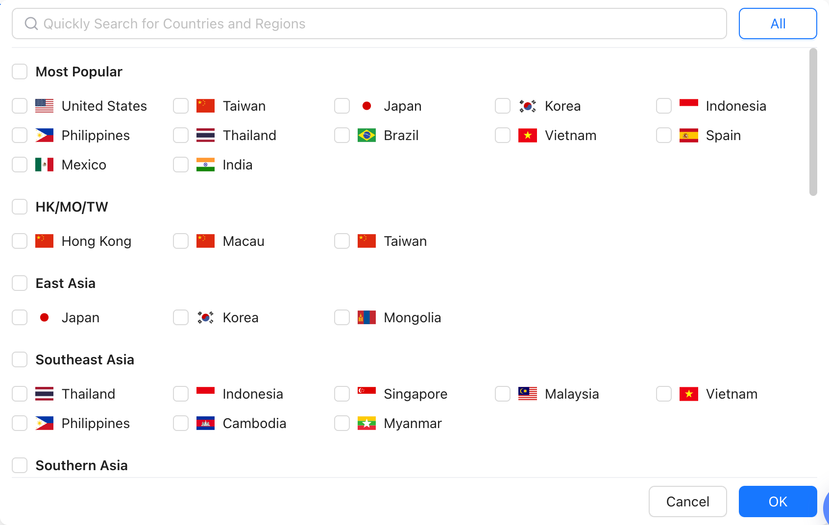 BigSpy Ad Pages 国家或地区筛选