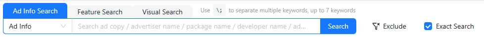 BigSpy Ad Info Search controls