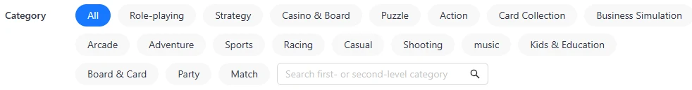 BigSpy Game and Tool category filter