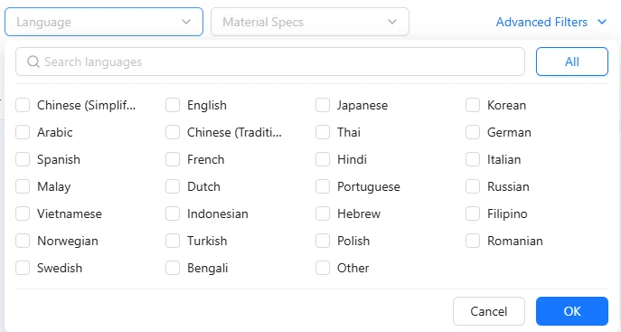 BigSpy Copy Language filter