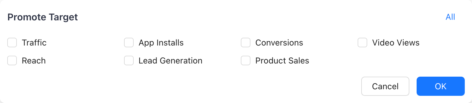 TikTok Picks expanded promote target filter