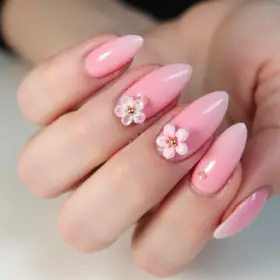 french tip nails with 3d flower design