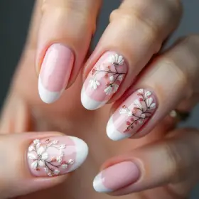 short french tip nails with design