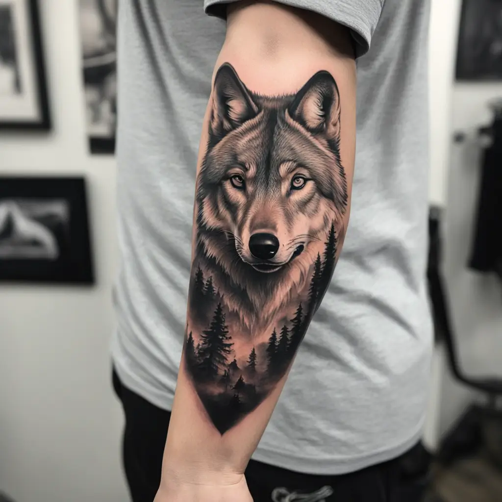 realism wolf tattoo