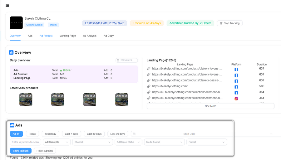 multiple filter options for ads discovery