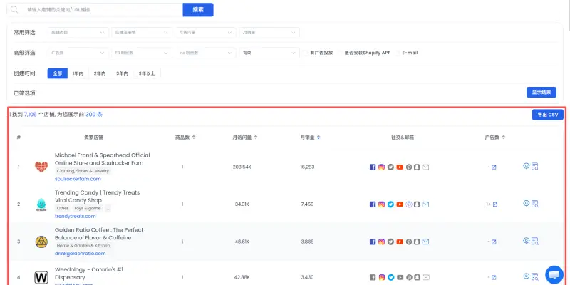 步骤 2: 查看店铺搜索结果