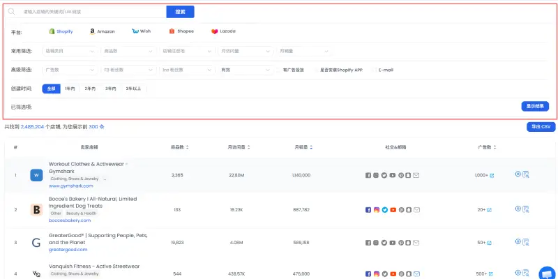 步骤 1: 搜索或筛选店铺
