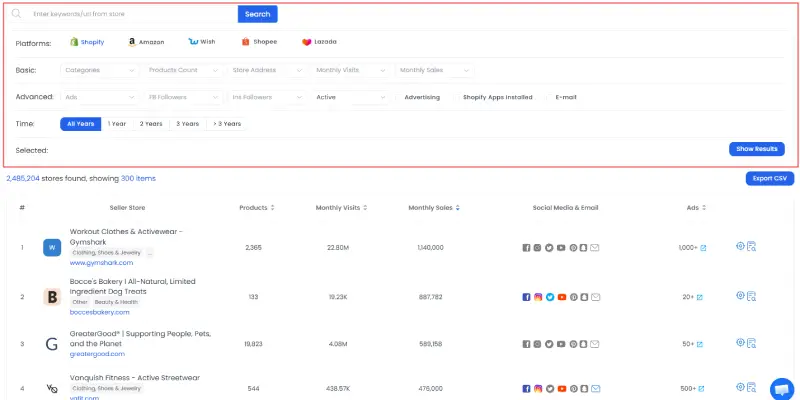 Step 1: Search or Filter Stores