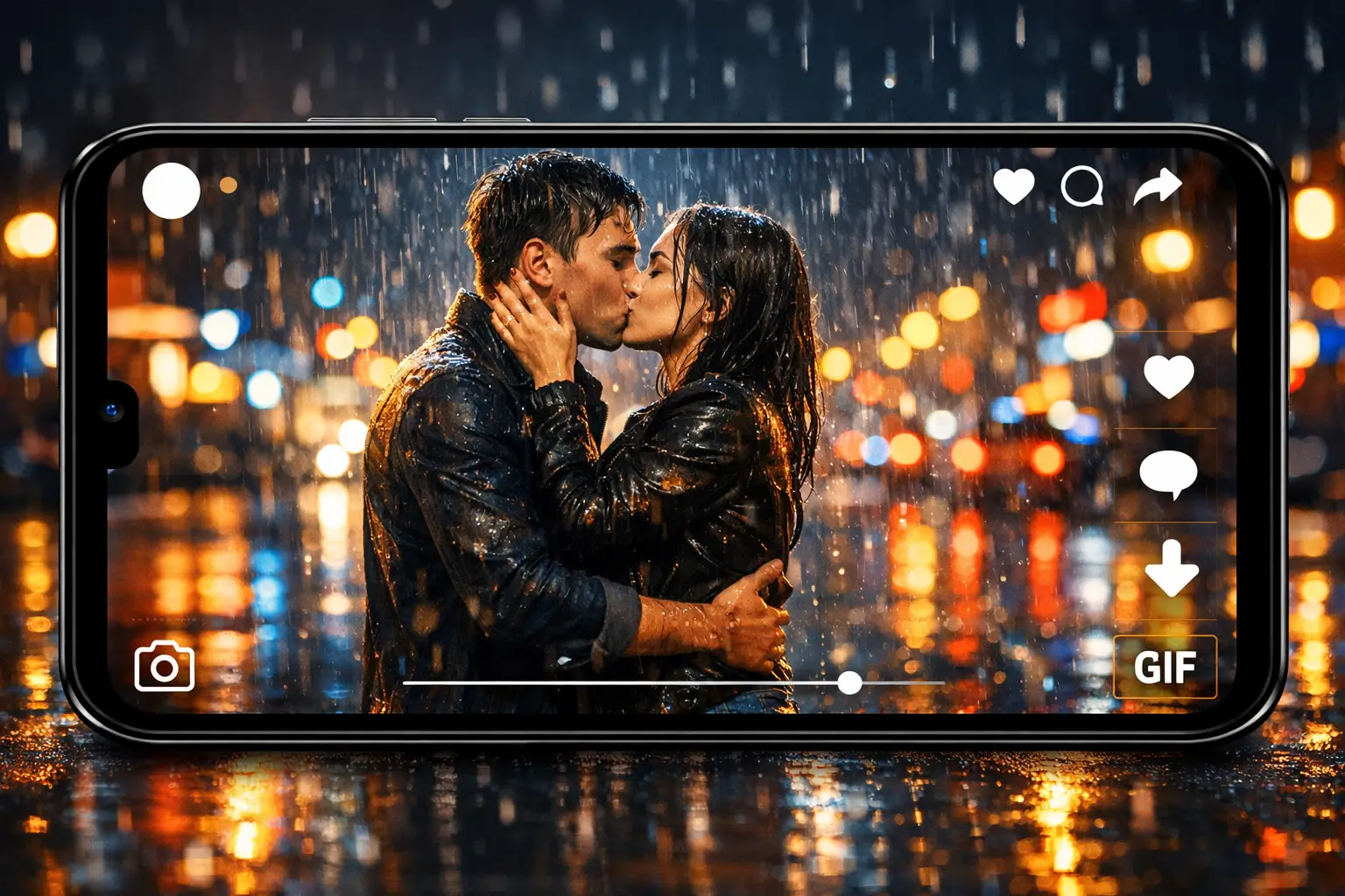 Create Kiss in the Rain GIF for Social Media