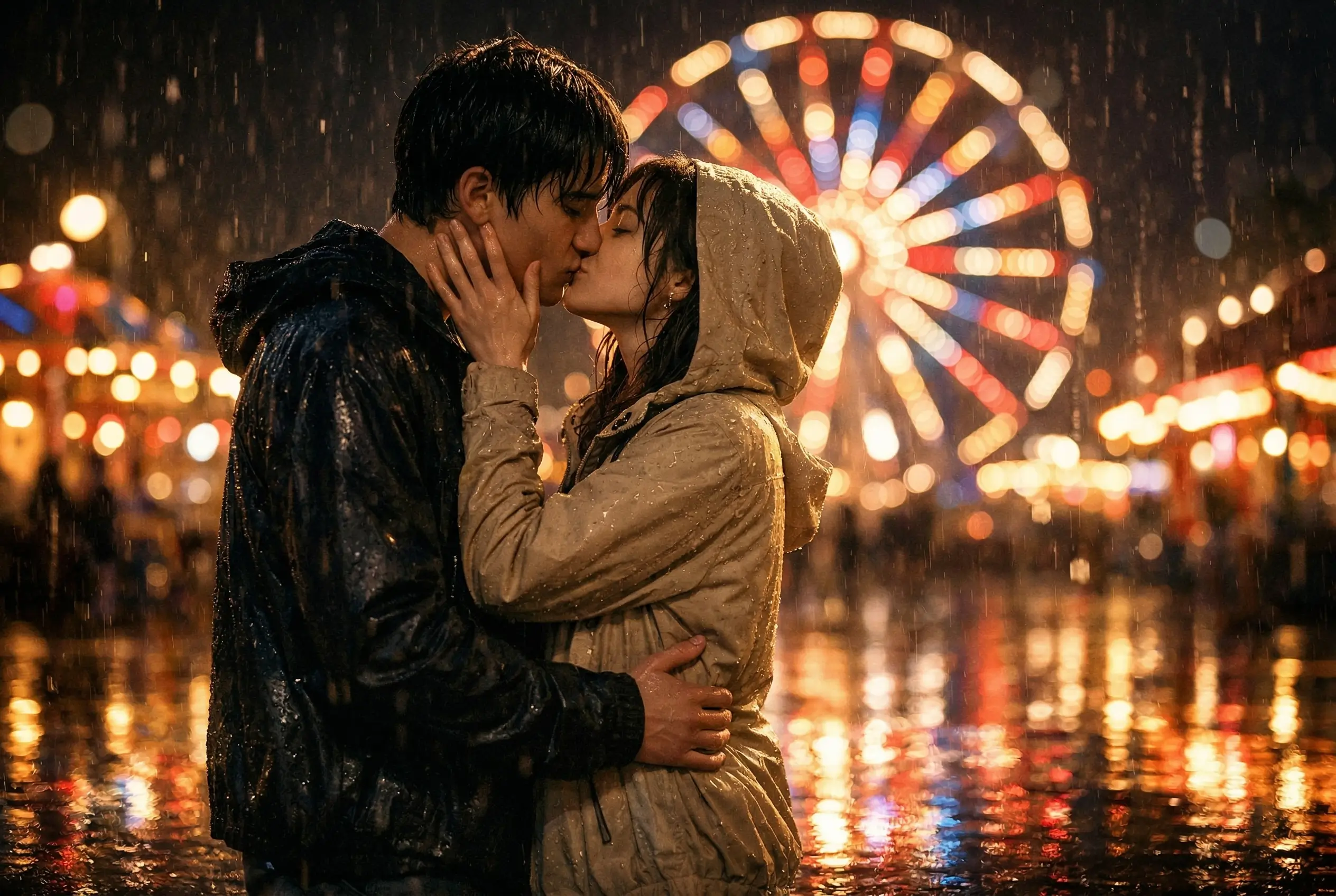 Movie-Style Rain Kiss Scenes